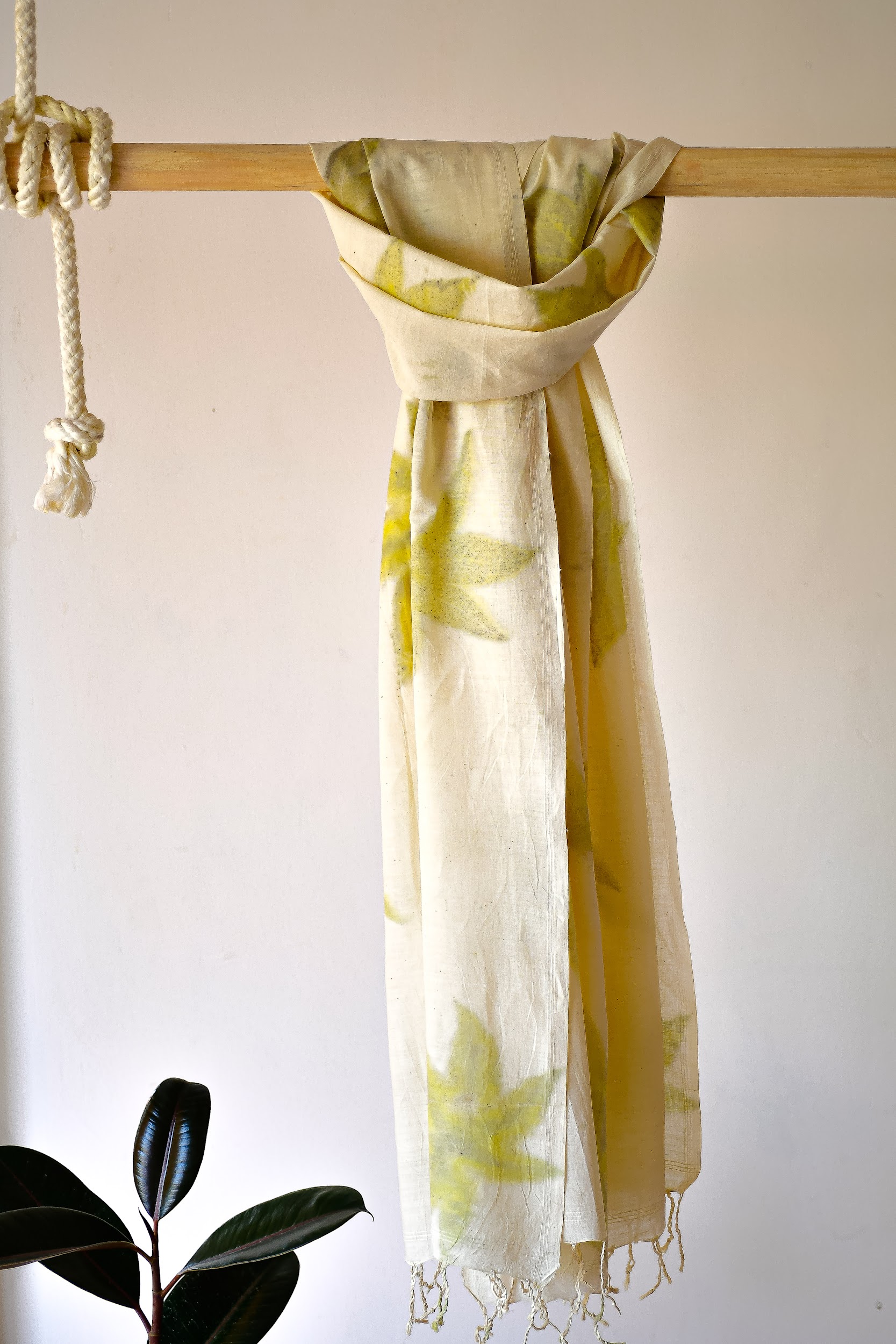 Castor Leaf, Eco-Printing, Handwoven Cotton Stole 