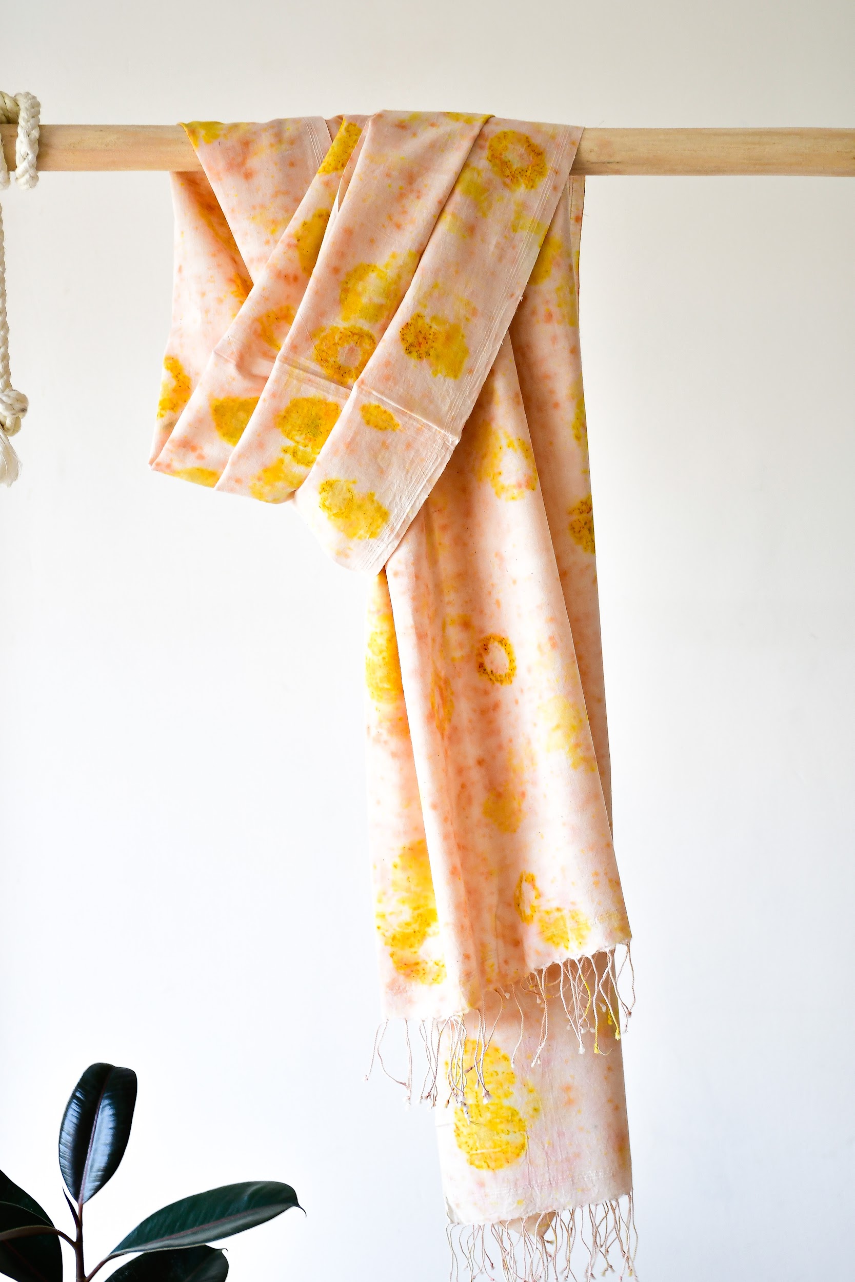 Chrysanthemum Yellow, Eco-Printing, Handwoven Cotton Stole 