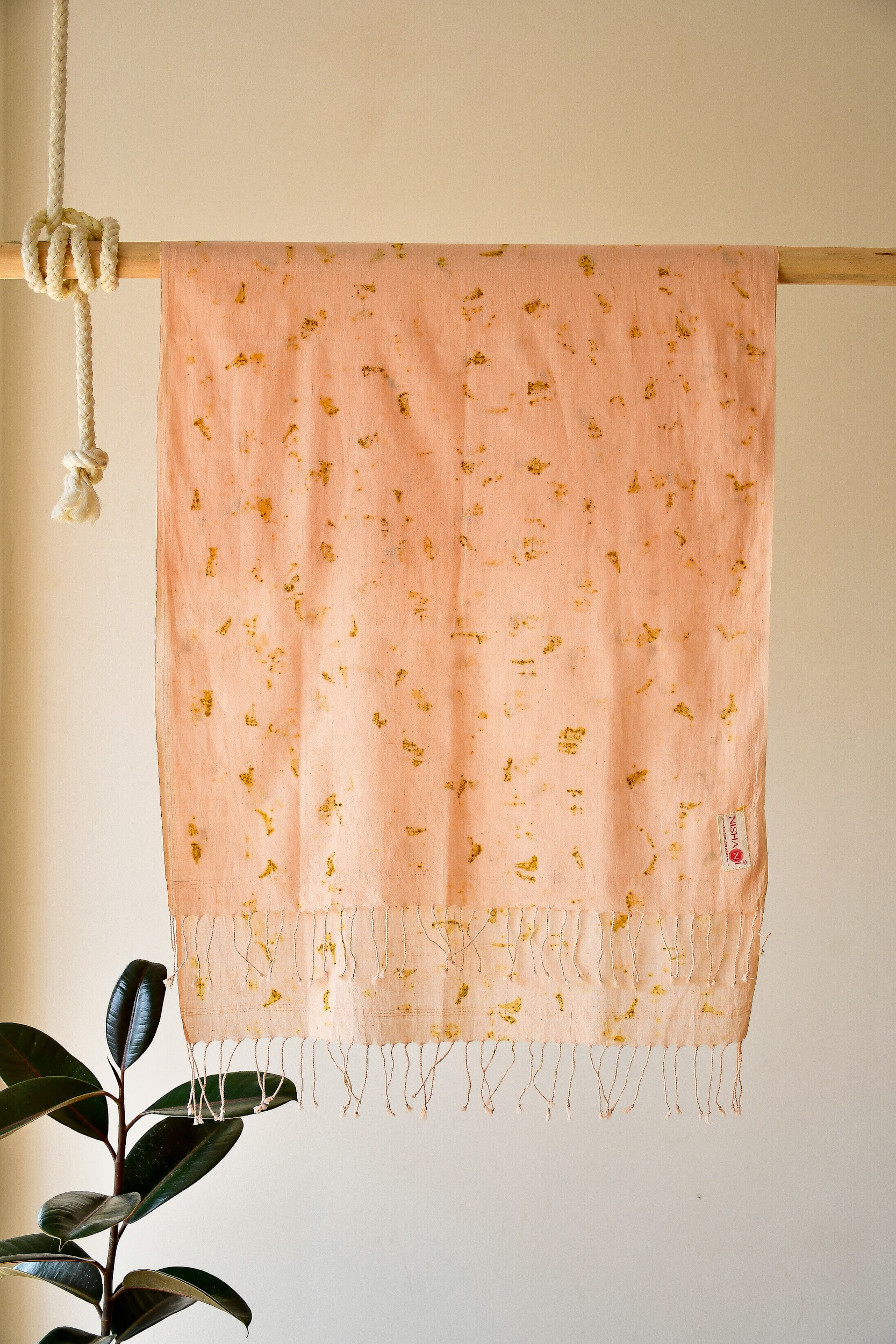 Peach Marigold Petals Eco-printing, Handwoven Cotton Stoles