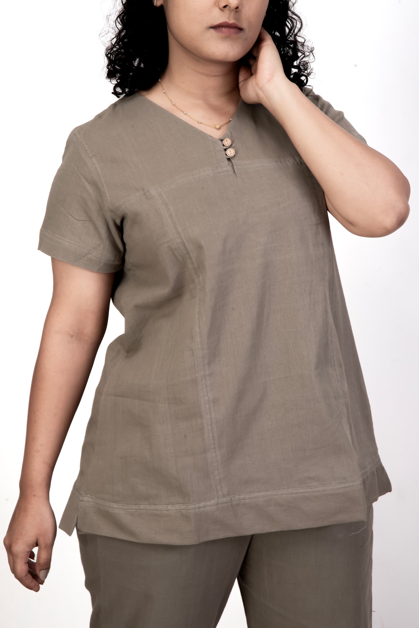 Handwoven Cutch Brown Kala Cotton Bandi Top with Relaxed Fit