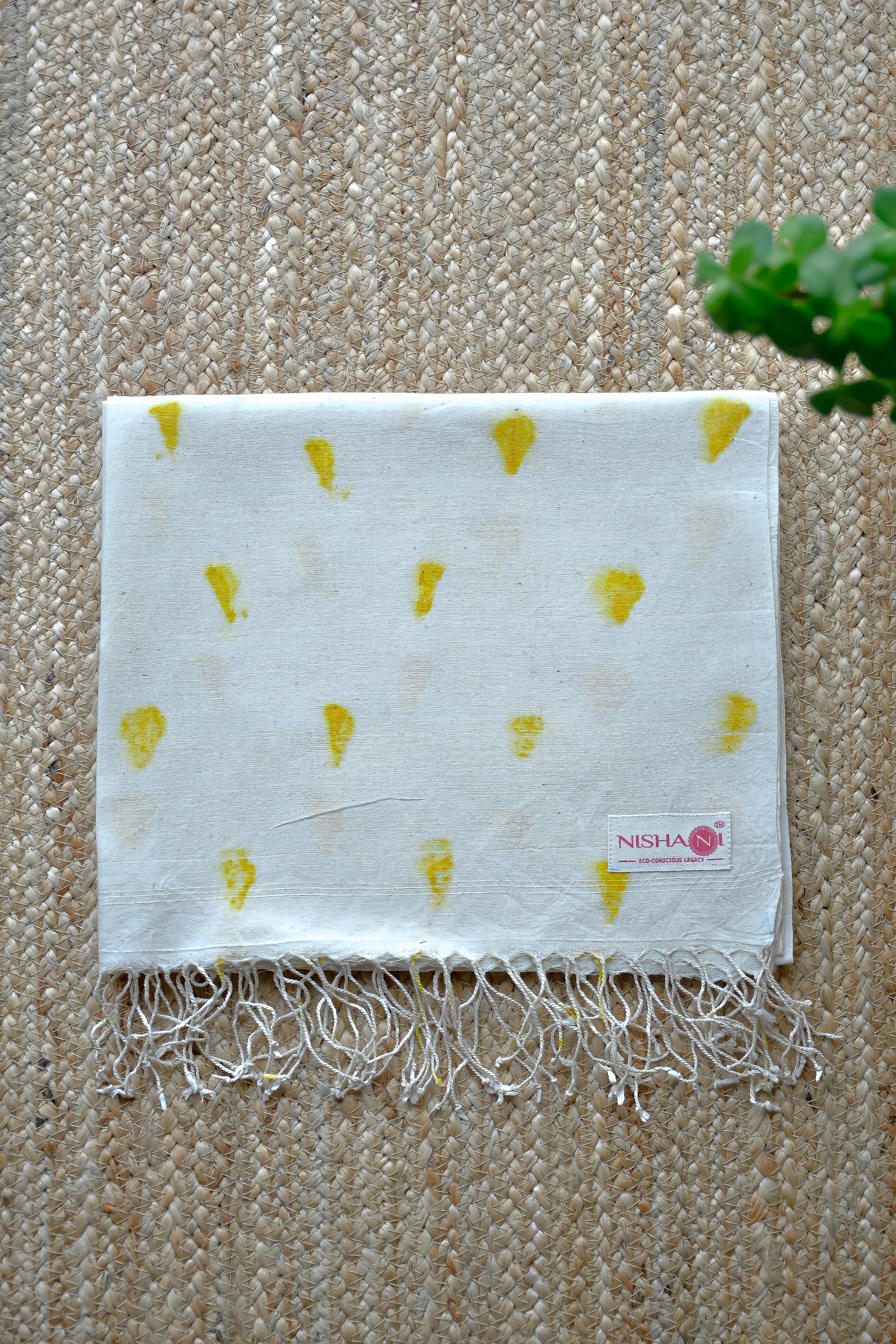 Marigold Petals- Brick Pattern, Eco-printing, Handwoven Cotton Stole 
