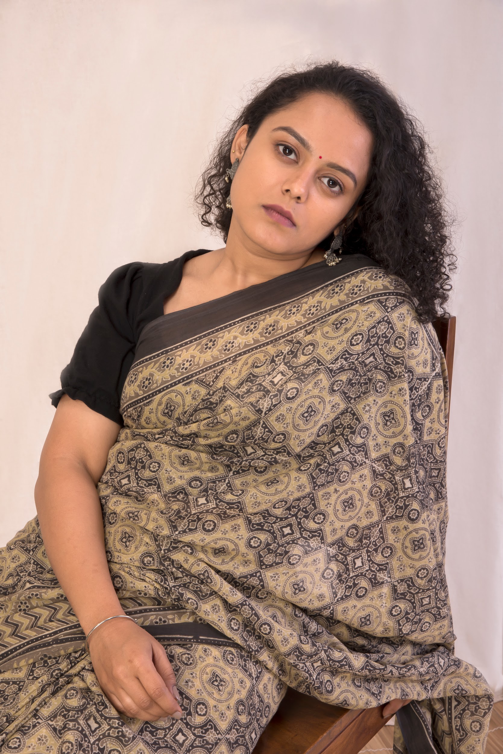 Eco-Chic, Ajrakh Hand Block Printed Cotton Silk Saree
